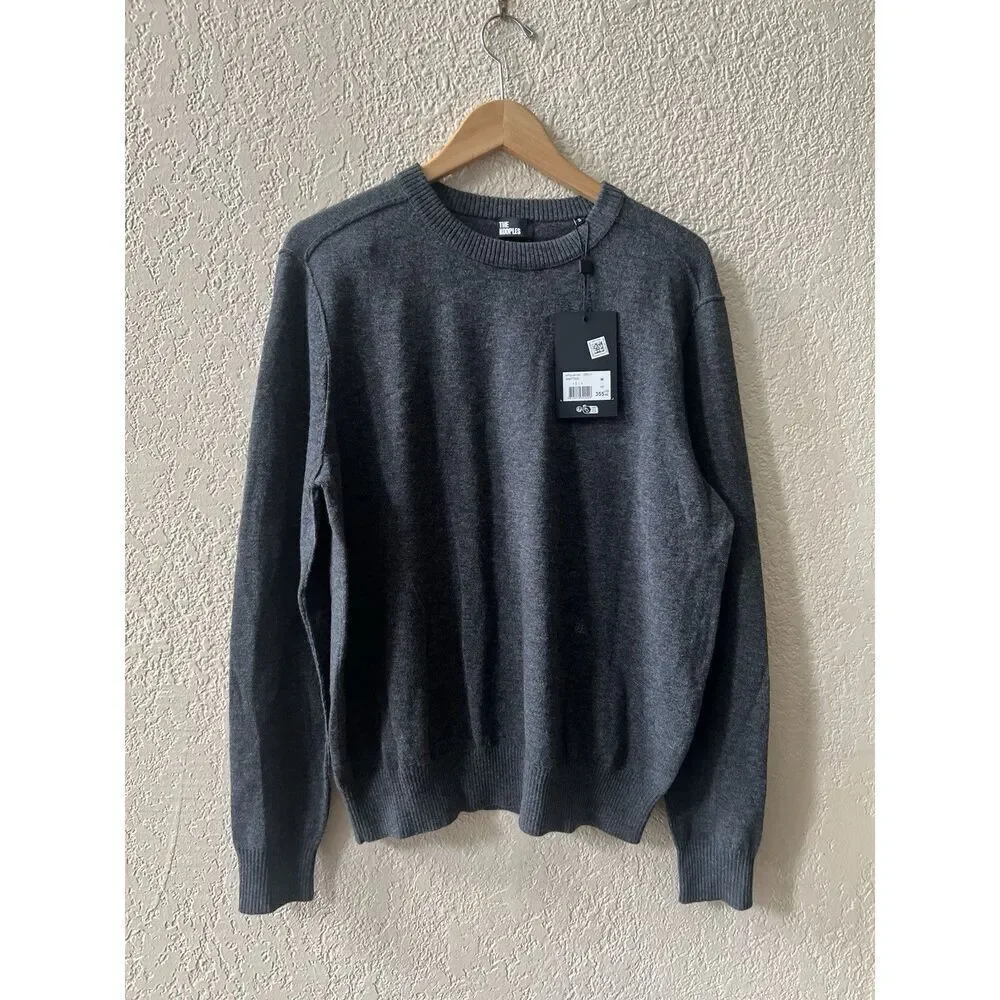 The Kooples Paris Wool Men’s‎ M Crew Neck Charcoal Gray Leather Patches Gift NWT